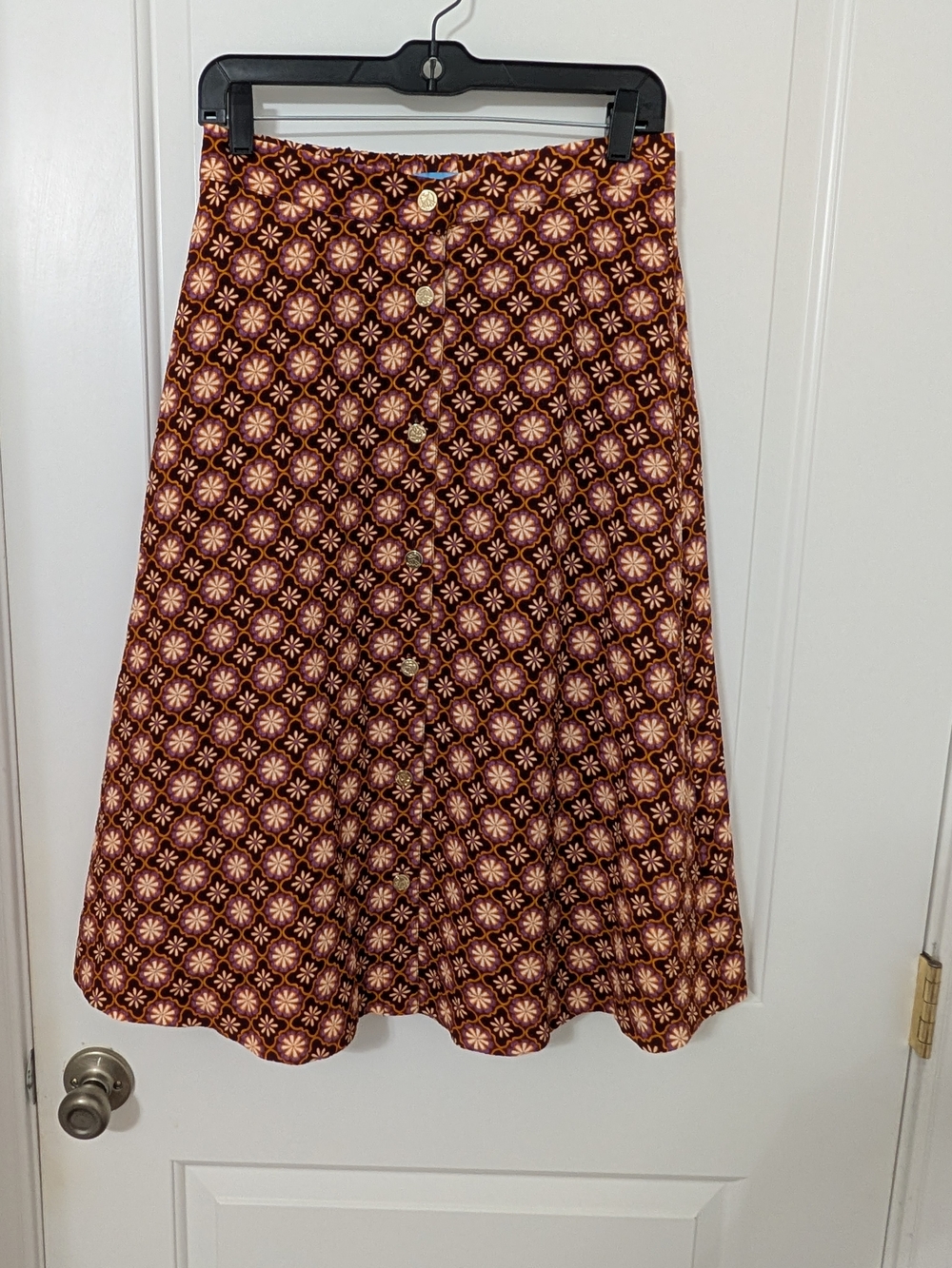 Draper James Size S Floral Button Front Midi Skirt Brown Purple Lined